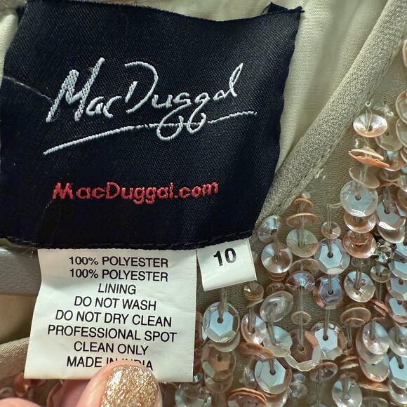 Mac Duggal 10509 Champagne Nude Beige Sequin Beaded Midi Cocktail Dress 10 NWT - Picture 5 of 8